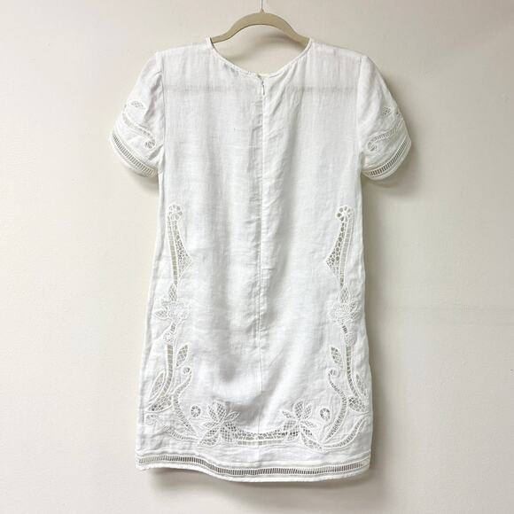 Club Monaco Luceenie Eyelet Short Sleeve Linen Mini Shift Dress White Women's 0 - Picture 3 of 5